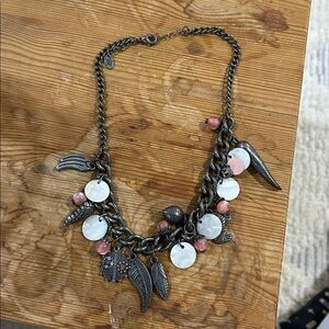 Chunky Gunmetal and Pink Charm Necklace